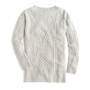 J. Crew Fisherman Patchwork Cable Knit Oversize Tunic Sweater Oatmeal Size XS